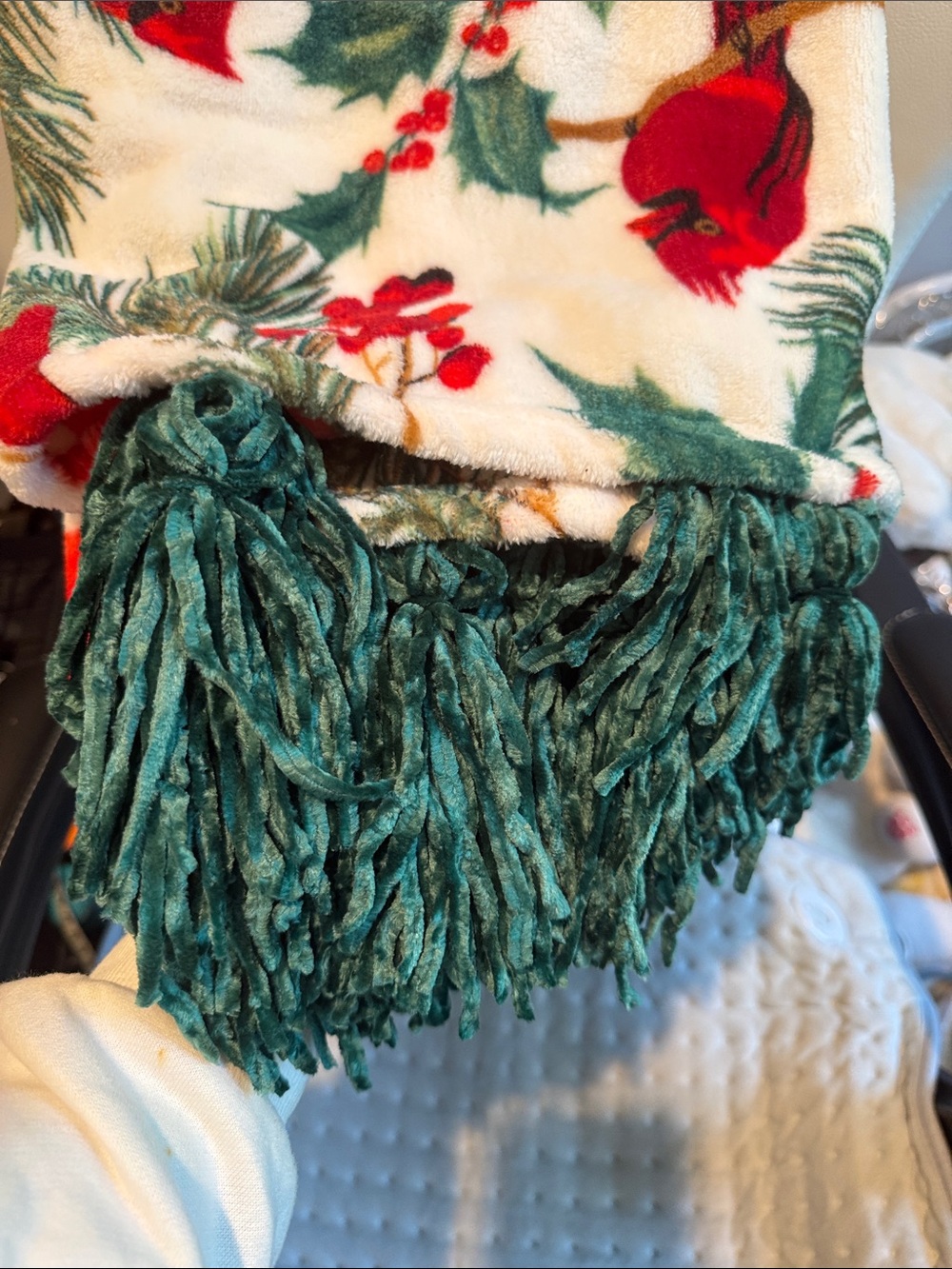 Whitmore Village Cardinal & Poinsettia Holiday Throw - Red, Green, Cream - Picture 4 of 4